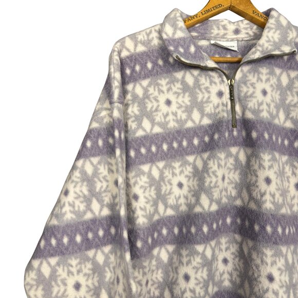 Vintage 90s Snowflake Purple Fleece Pullover, Cozy Nordic Cabincore Sweater - Picture 2 of 7